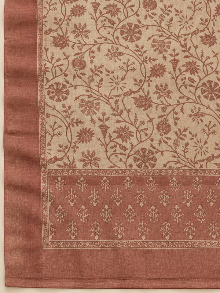 Dusty Pink Linen Blend Printed Unstitched Dress Material
