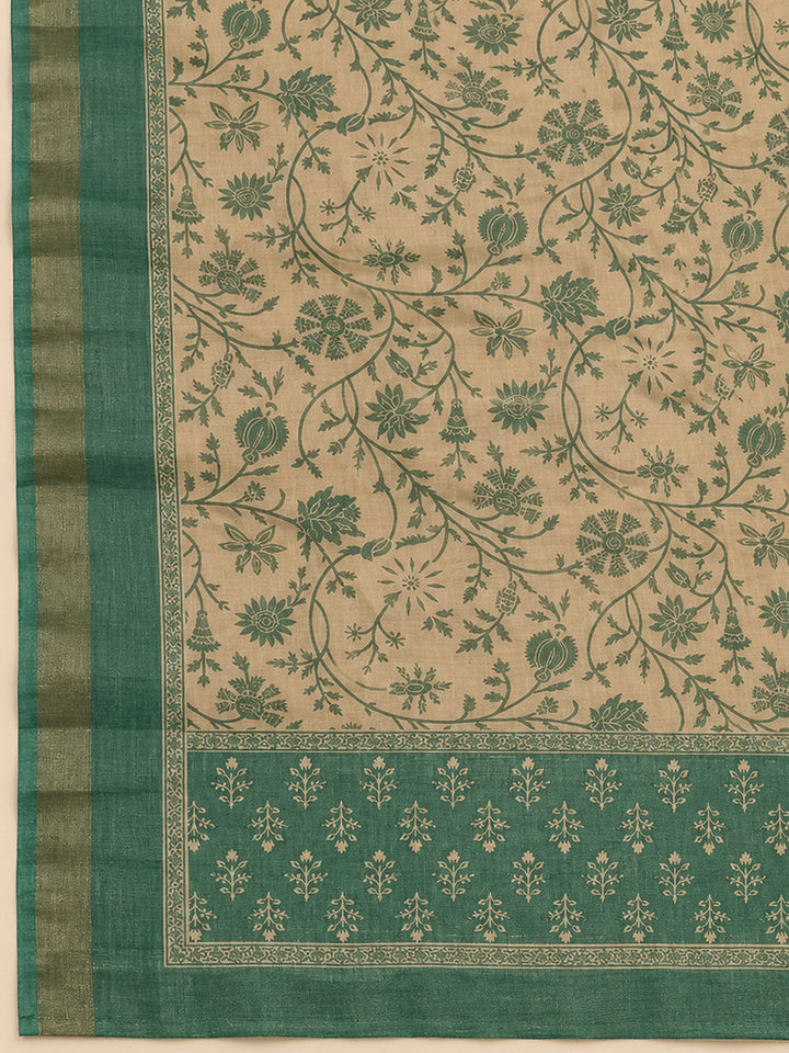 Sea Green Linen Blend Printed Unstitched Dress Material