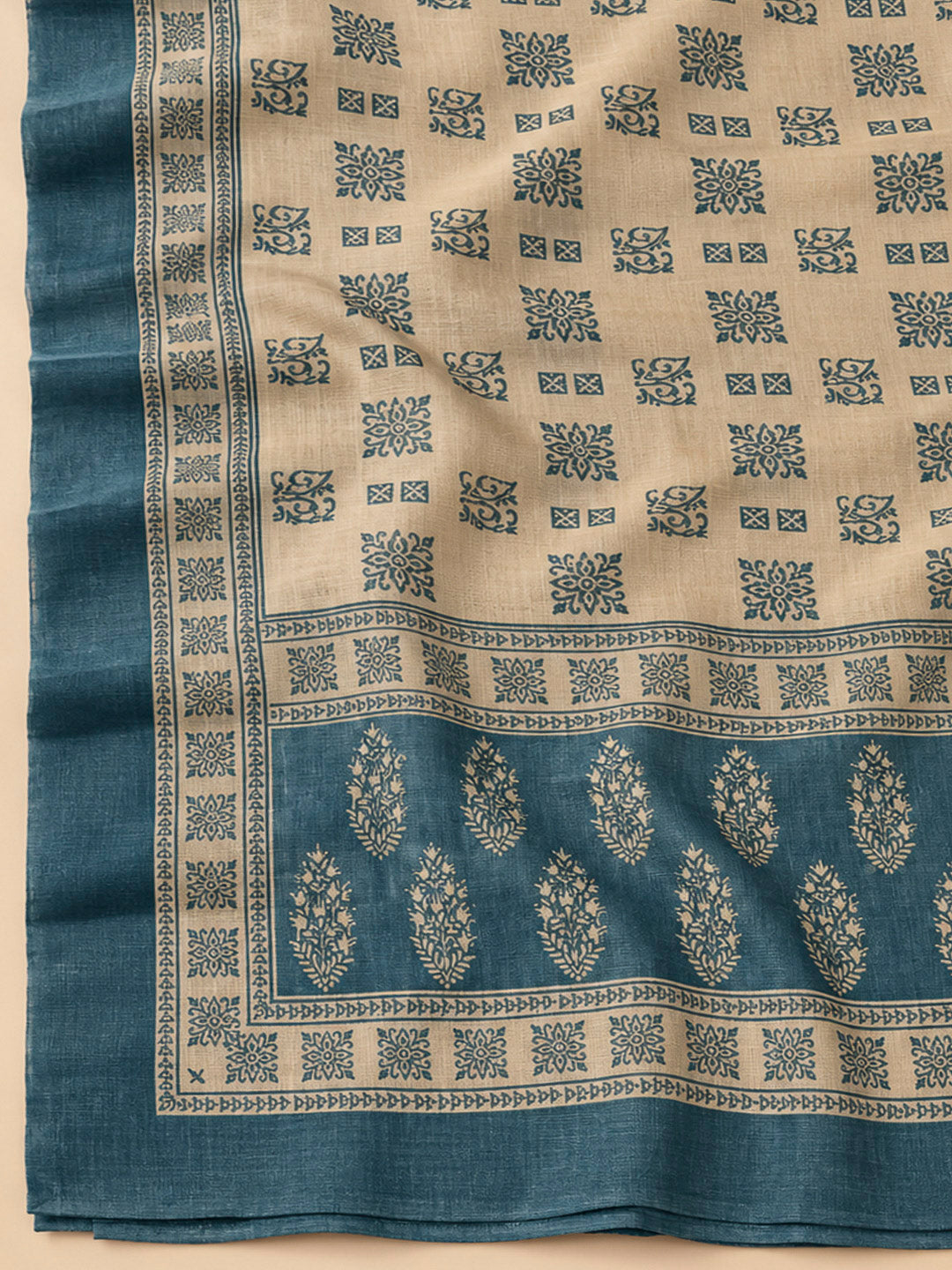 Grey Linen Blend Printed Unstitched Dress Material