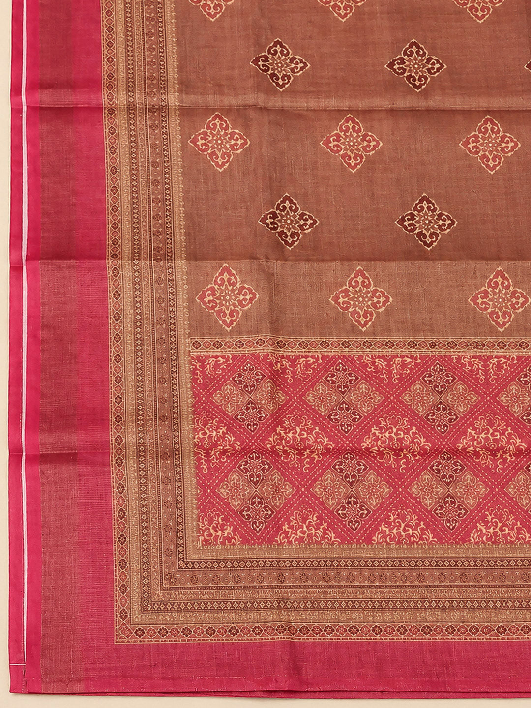 Hot Pink Linen Blend Printed Unstitched Dress Material