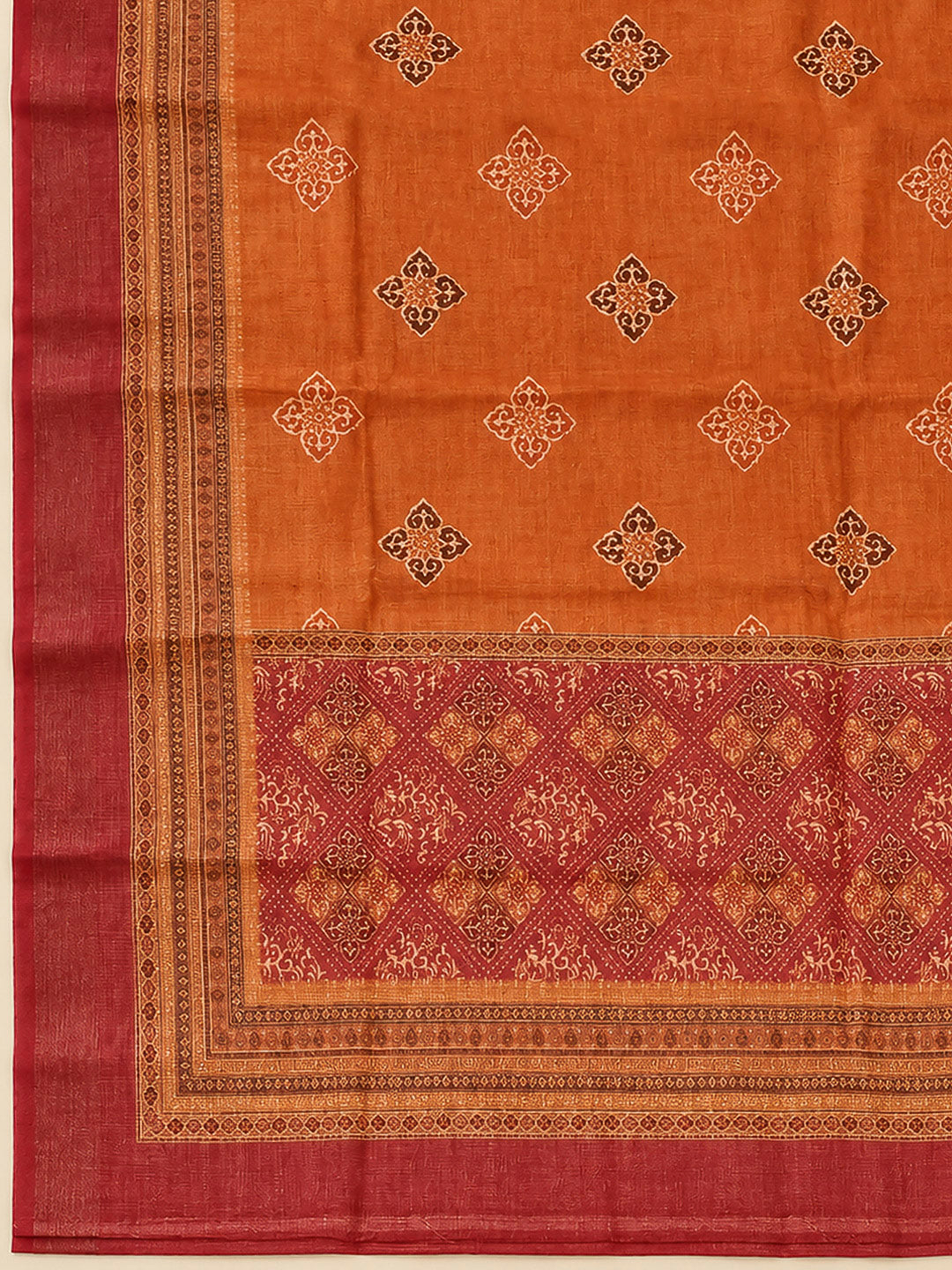 Red Linen Blend Printed Unstitched Dress Material