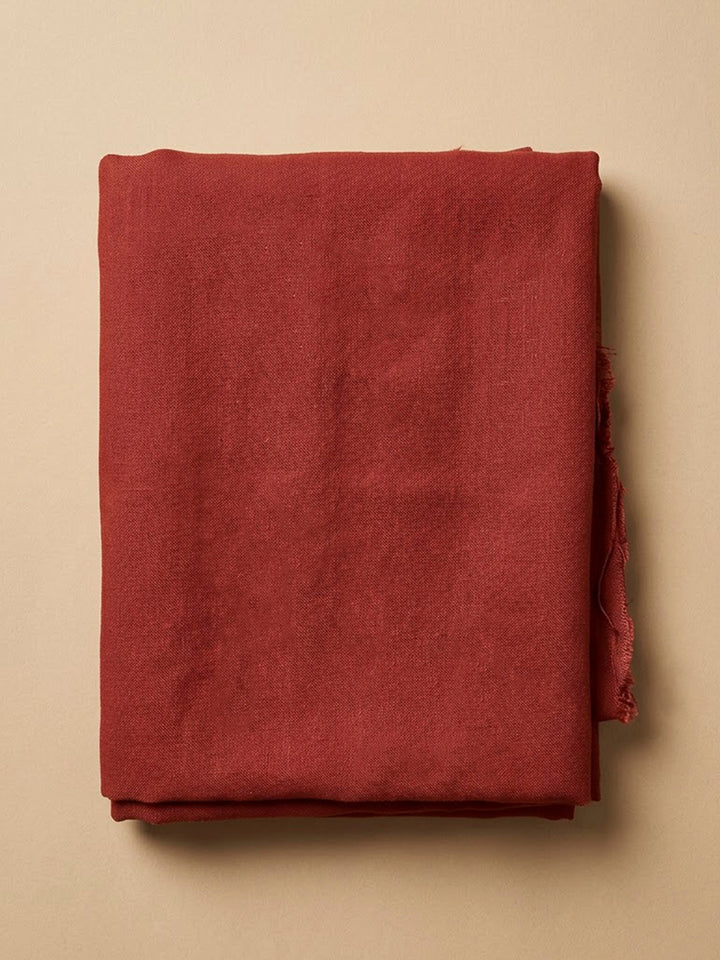 Red Linen Blend Printed Unstitched Dress Material