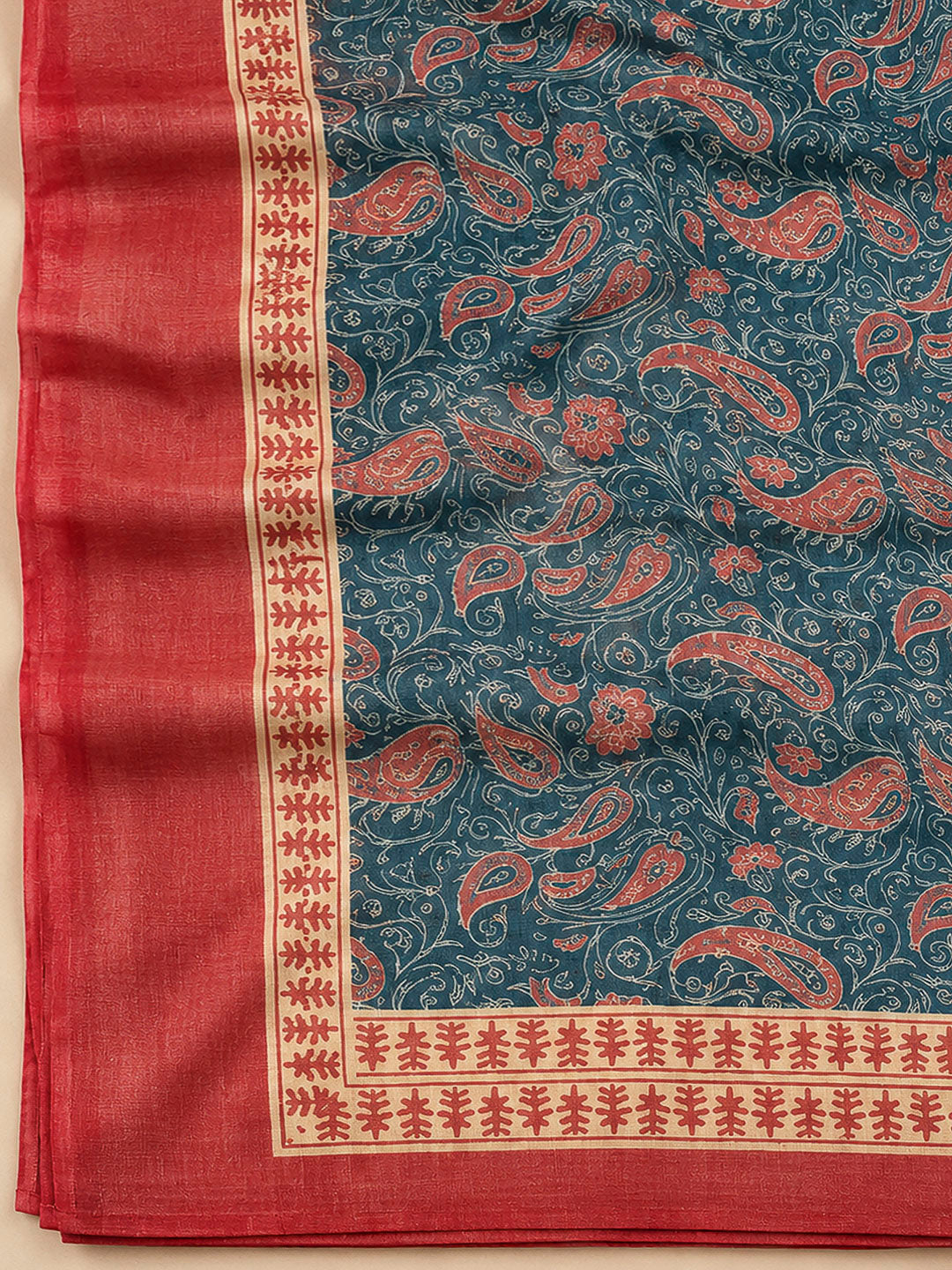 Blue Linen Blend Printed Unstitched Dress Material