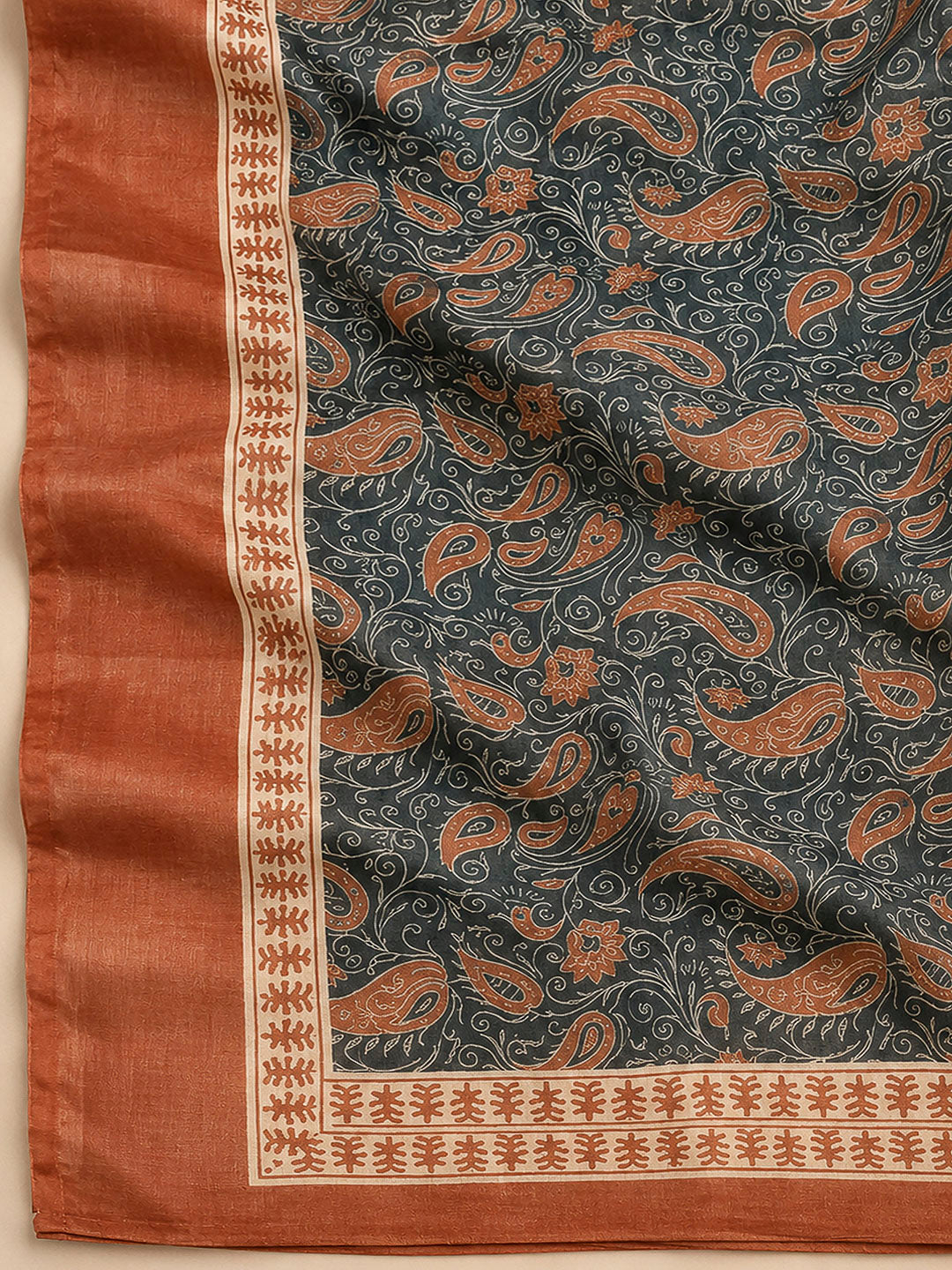 Grey Linen Blend Printed Unstitched Dress Material