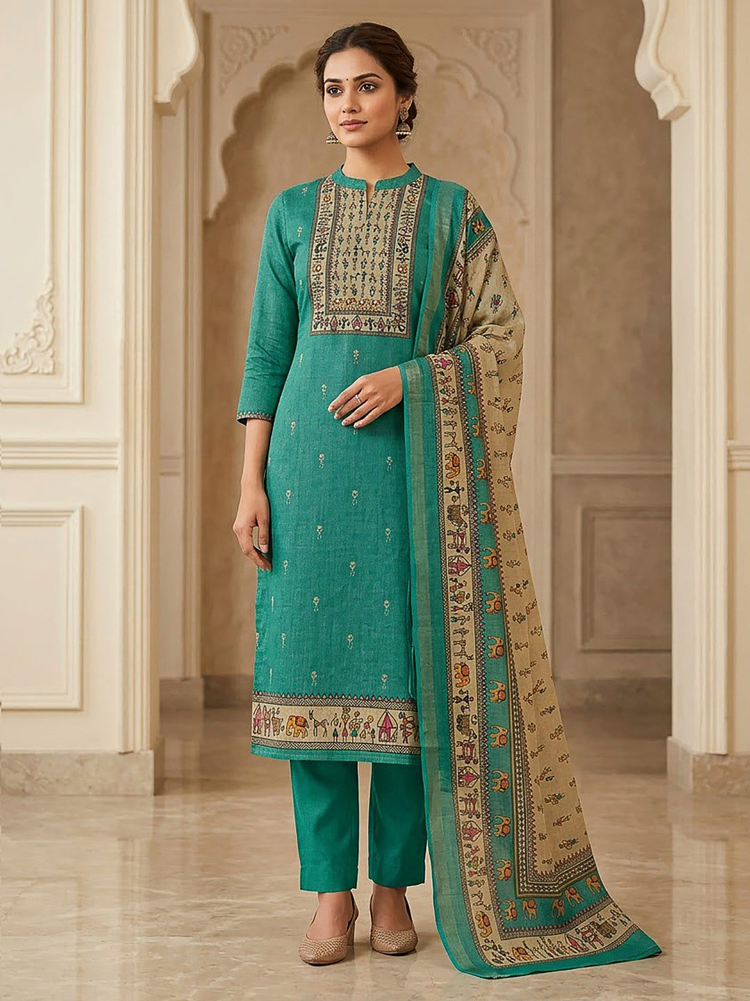 Firozee Linen Blend Printed Unstitched Dress Material