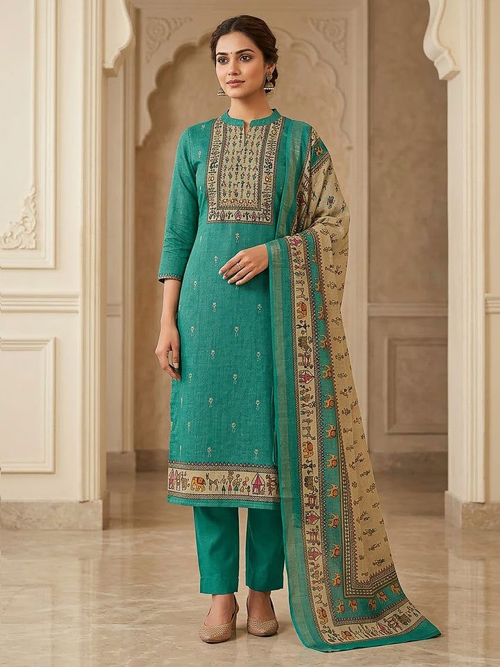 Firozee Linen Blend Printed Unstitched Dress Material