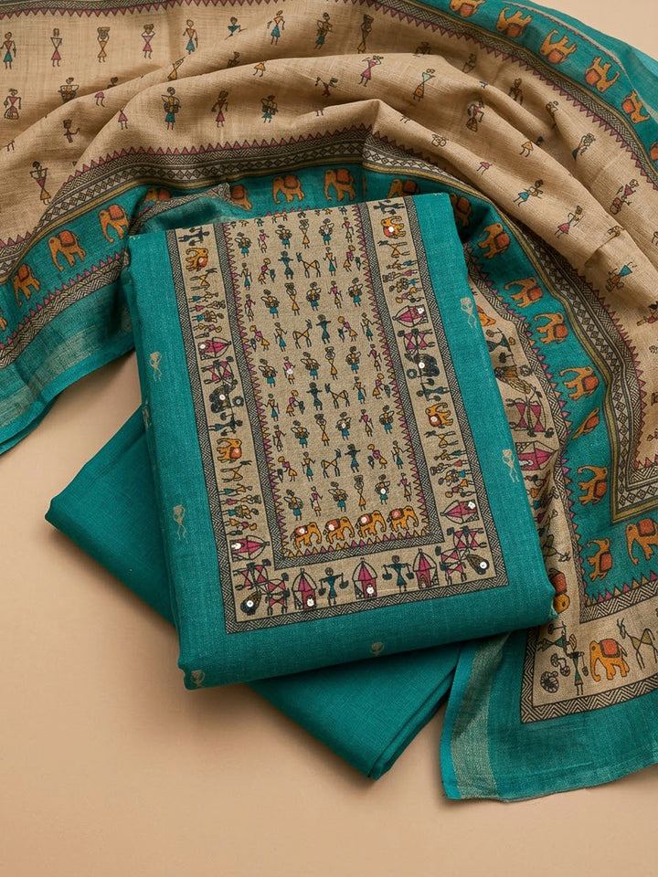 Firozee Linen Blend Printed Unstitched Dress Material