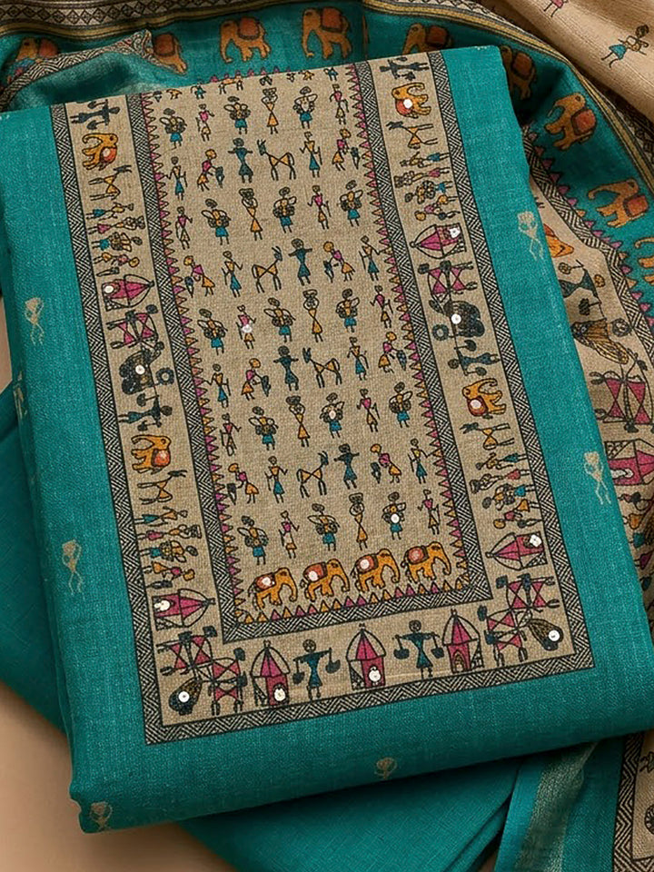 Firozee Linen Blend Printed Unstitched Dress Material