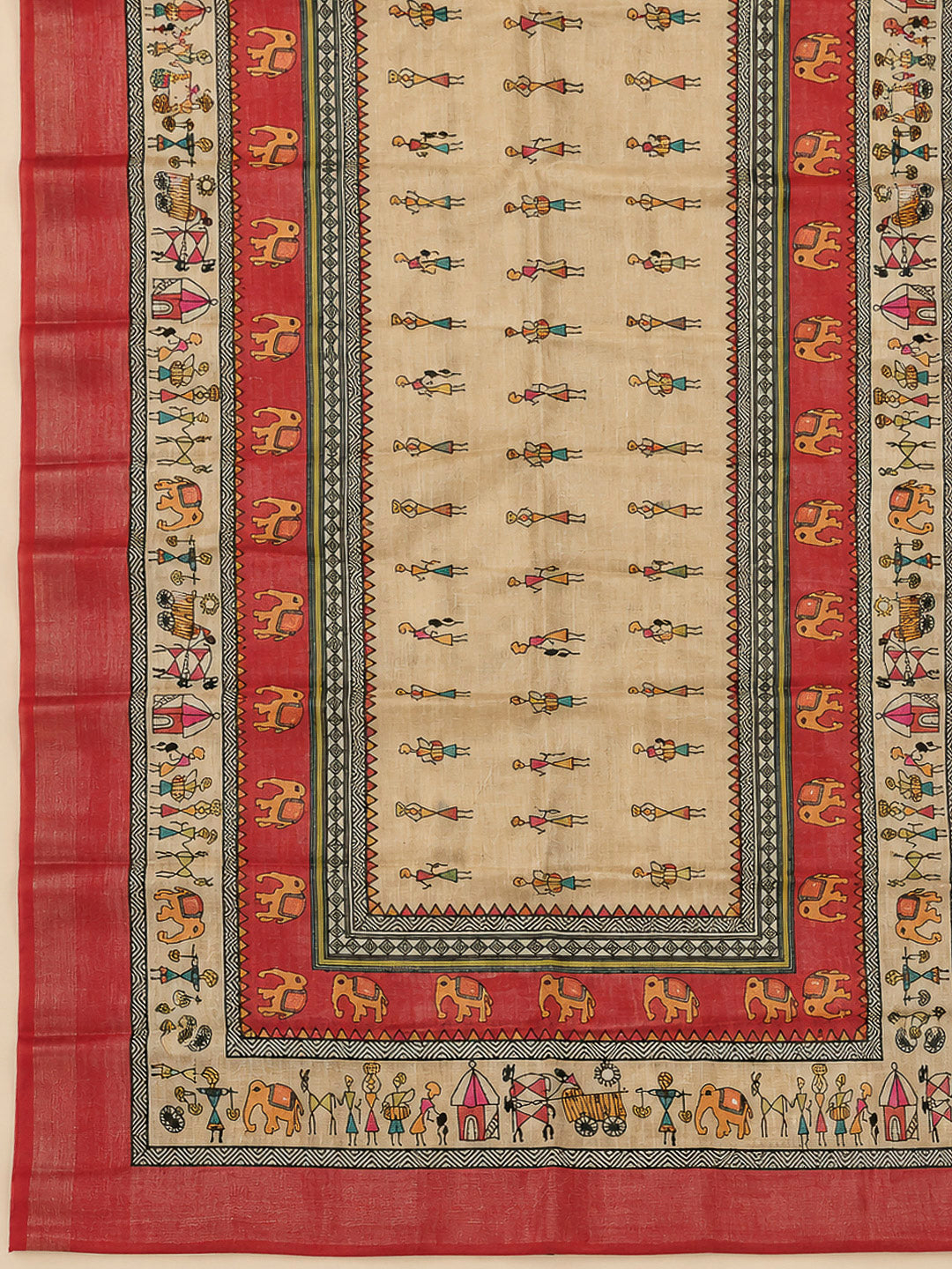Red Linen Blend Printed Unstitched Dress Material