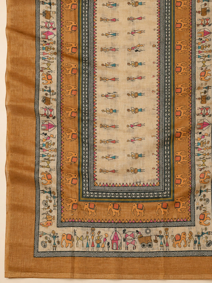 Rust Linen Blend Printed Unstitched Dress Material