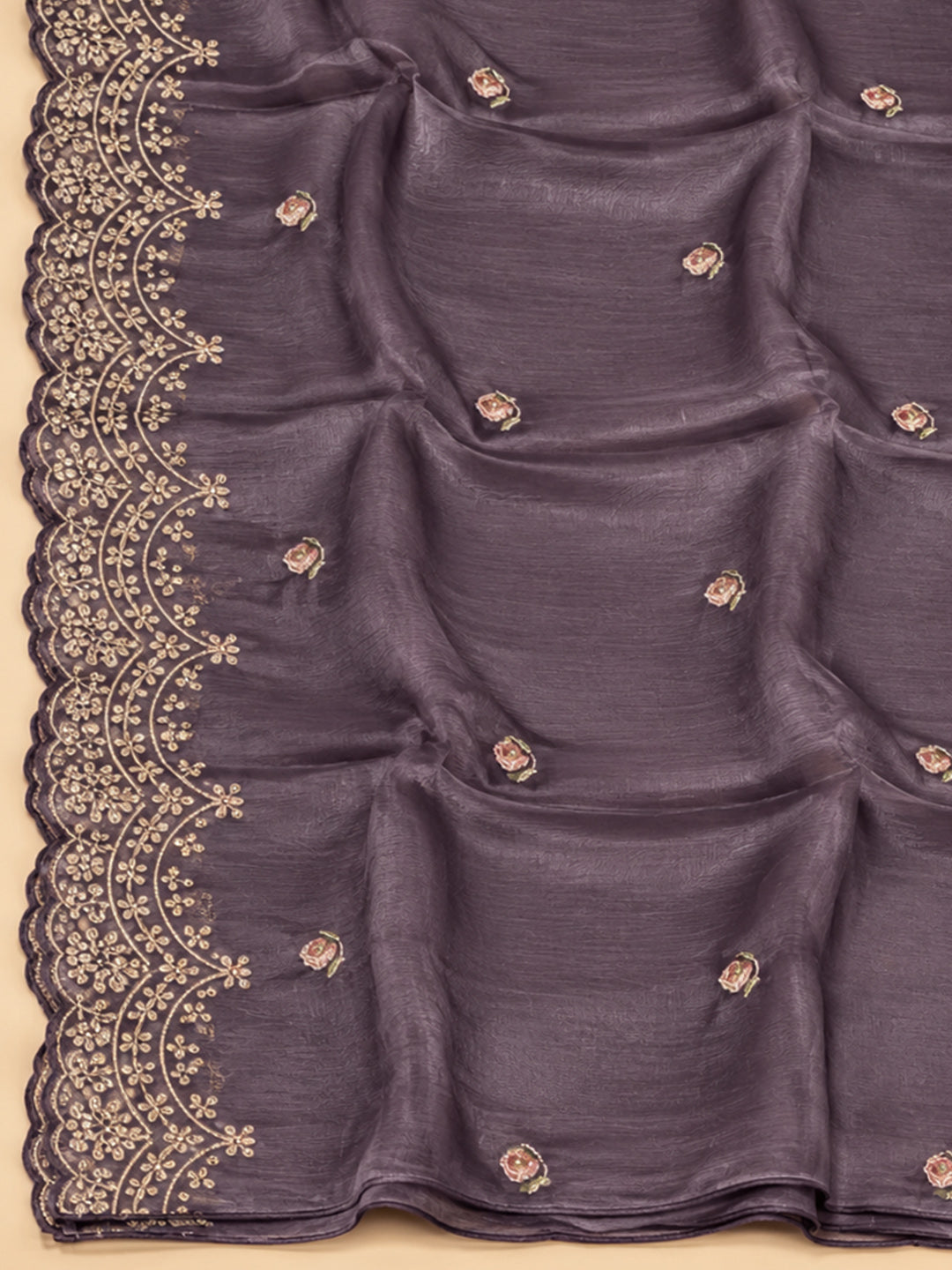 Purple Organza Embroidered Unstitched Dress Material