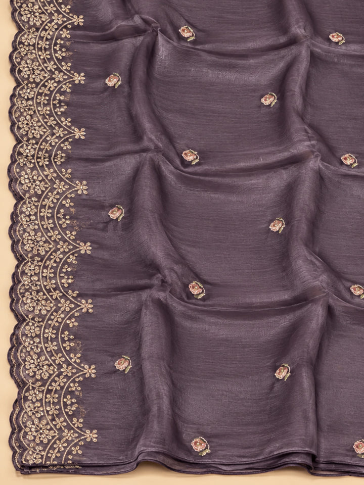 Purple Organza Embroidered Unstitched Dress Material