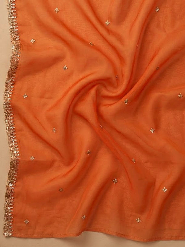 Orange Organza Embroidered Unstitched Dress Material