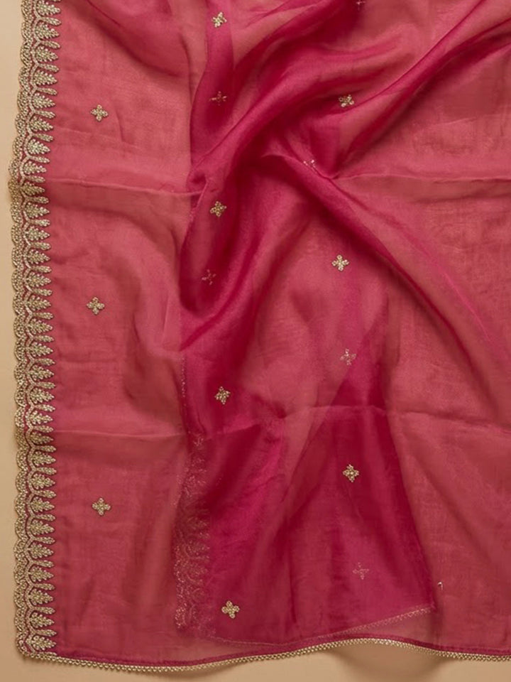 Pink Organza Embroidered Unstitched Dress Material