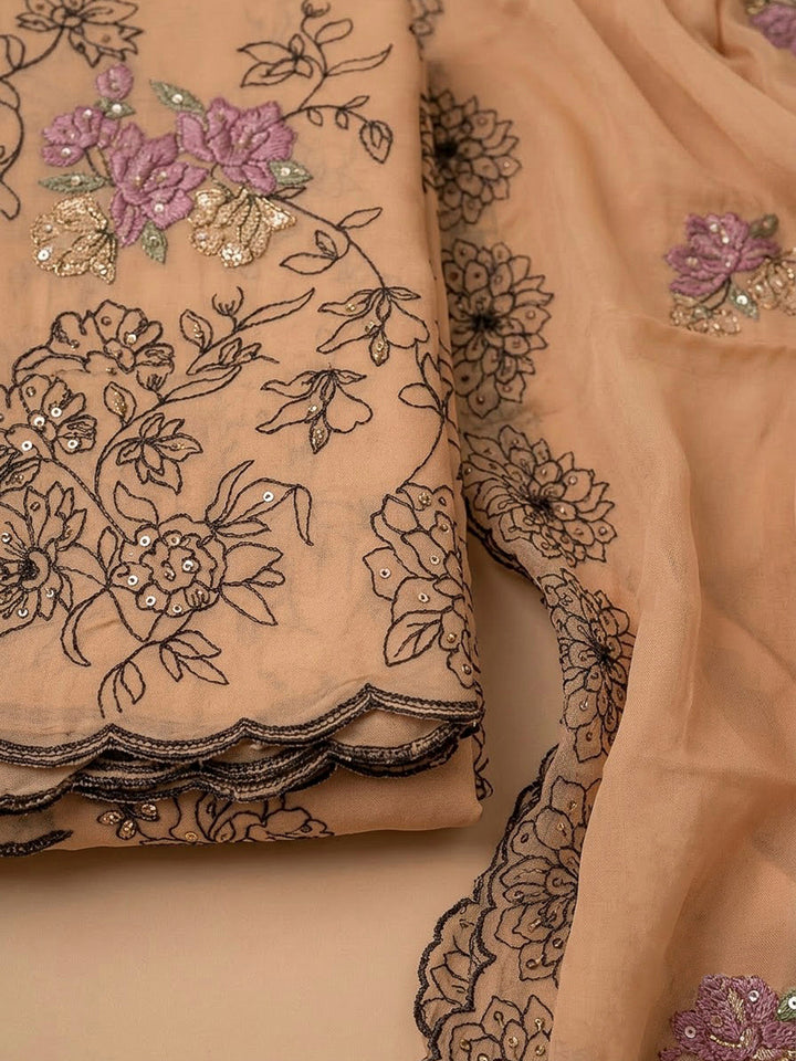 Pink Chanderi Embroidered Unstitched Dress Material