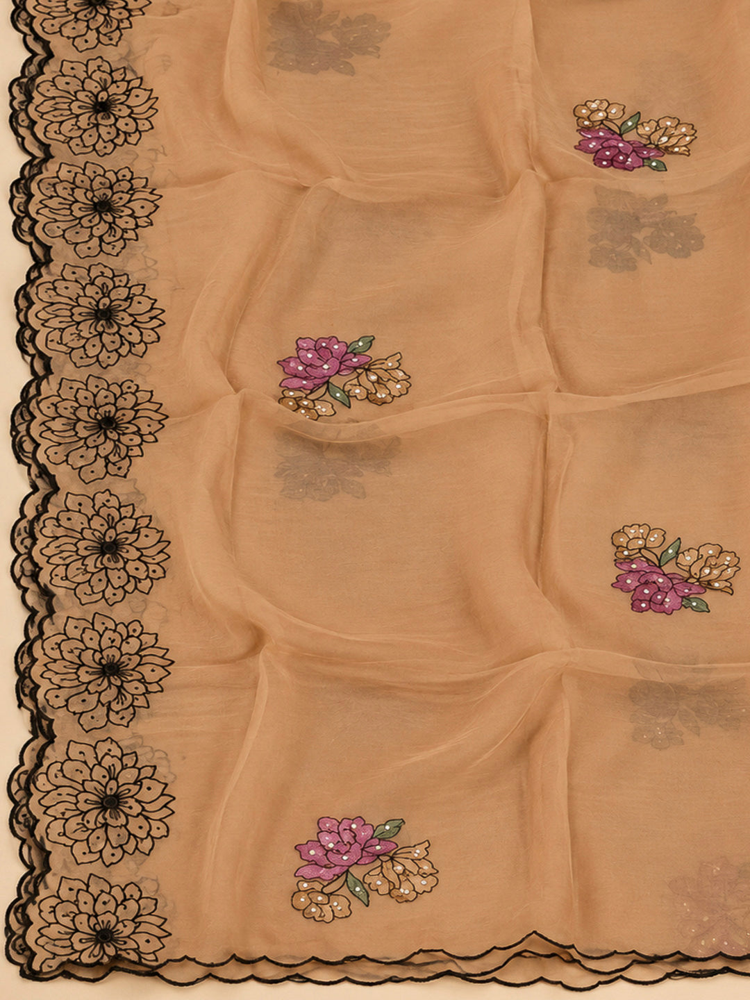 Pink Chanderi Embroidered Unstitched Dress Material