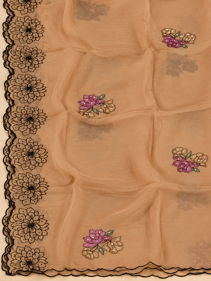 Pink Chanderi Embroidered Unstitched Dress Material