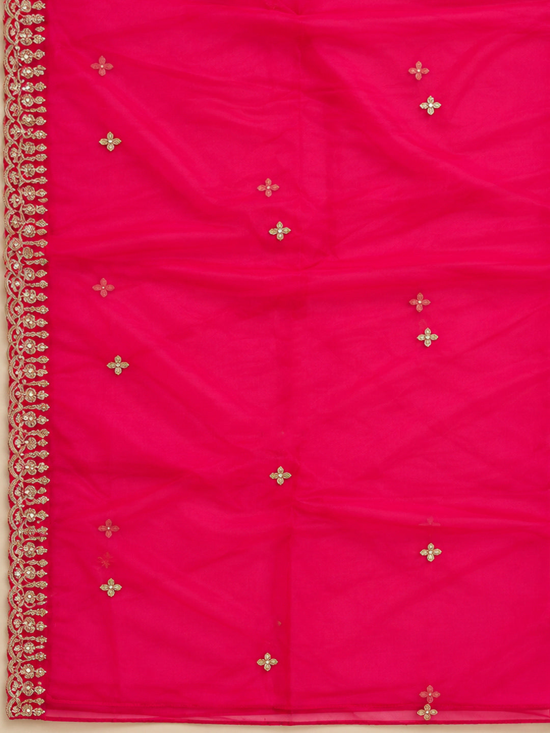 Pink Organza Embroidered Unstitched Dress Material