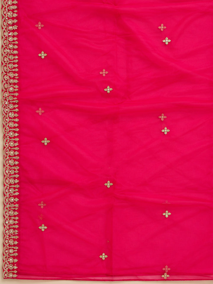 Pink Organza Embroidered Unstitched Dress Material