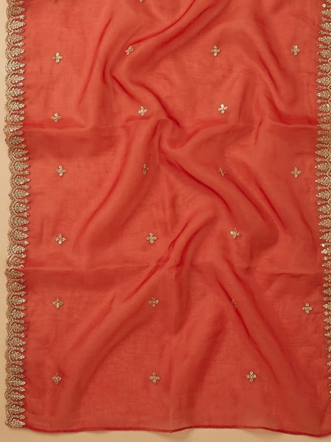 Red Organza Embroidered Unstitched Dress Material