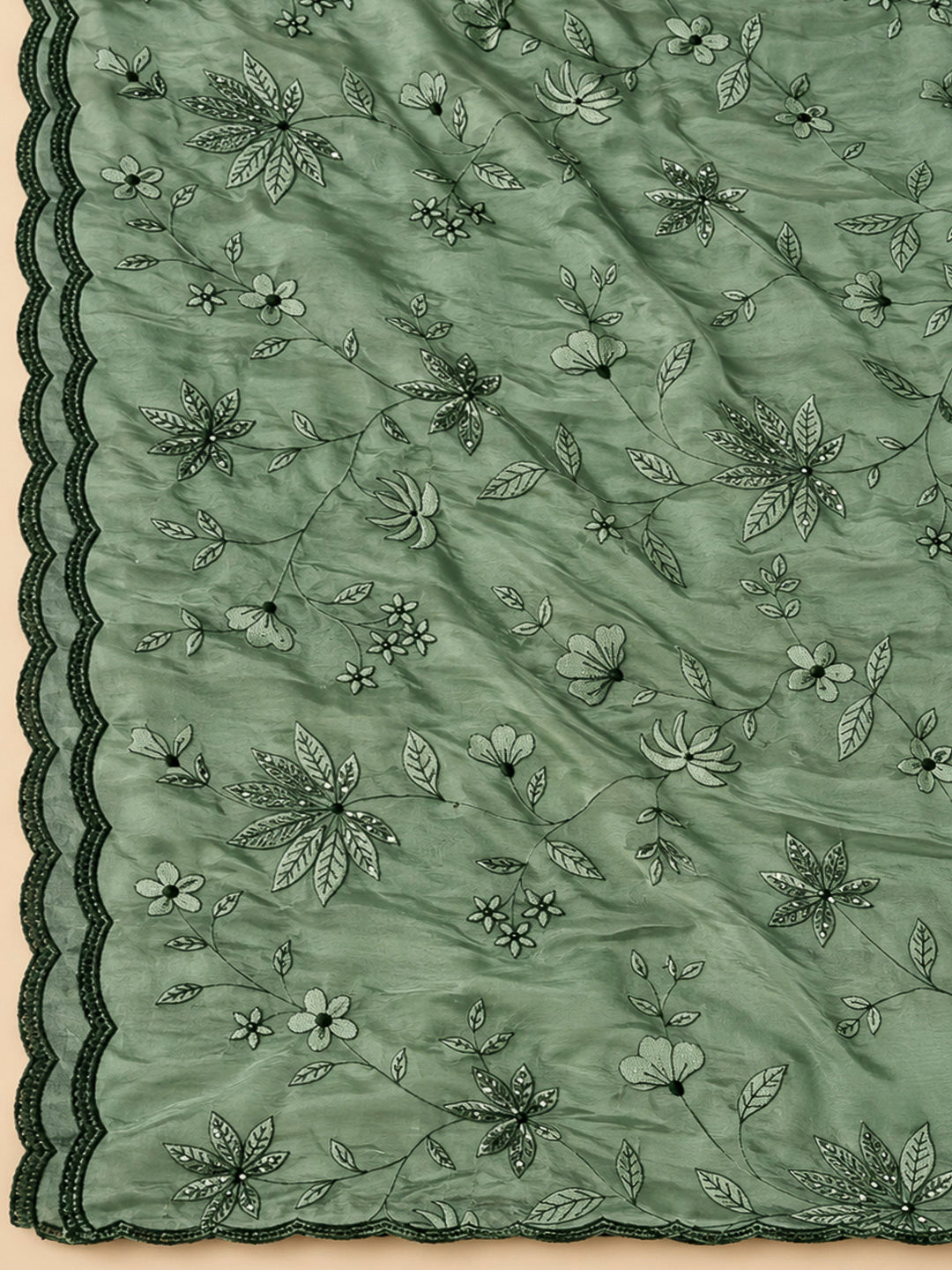 Aqua Green Cotton Blend Embroidered Unstitched Dress Material