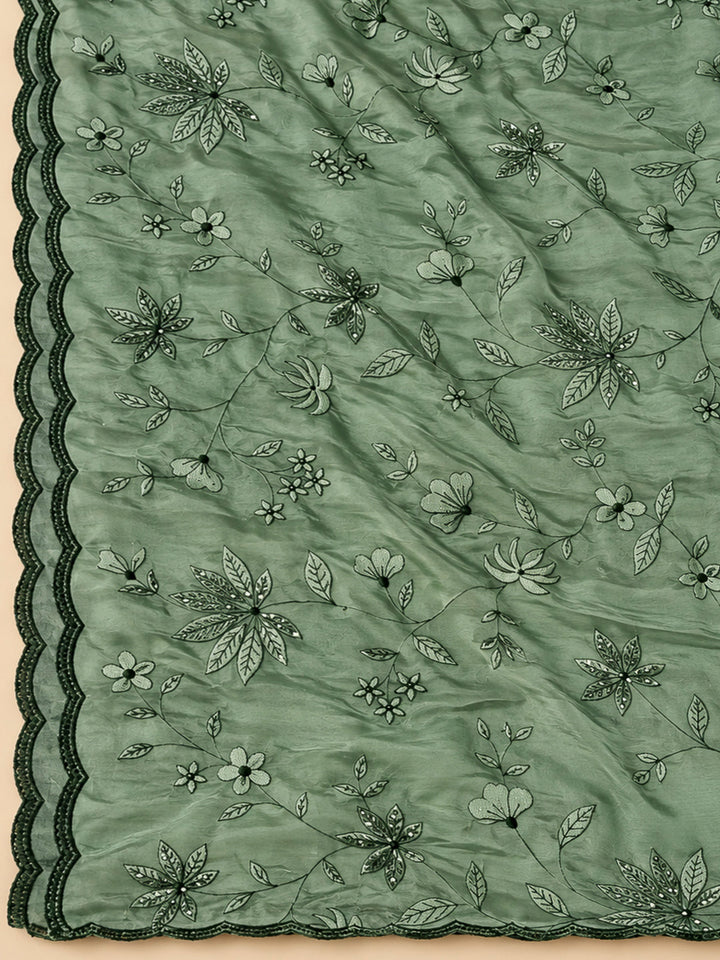 Aqua Green Cotton Blend Embroidered Unstitched Dress Material