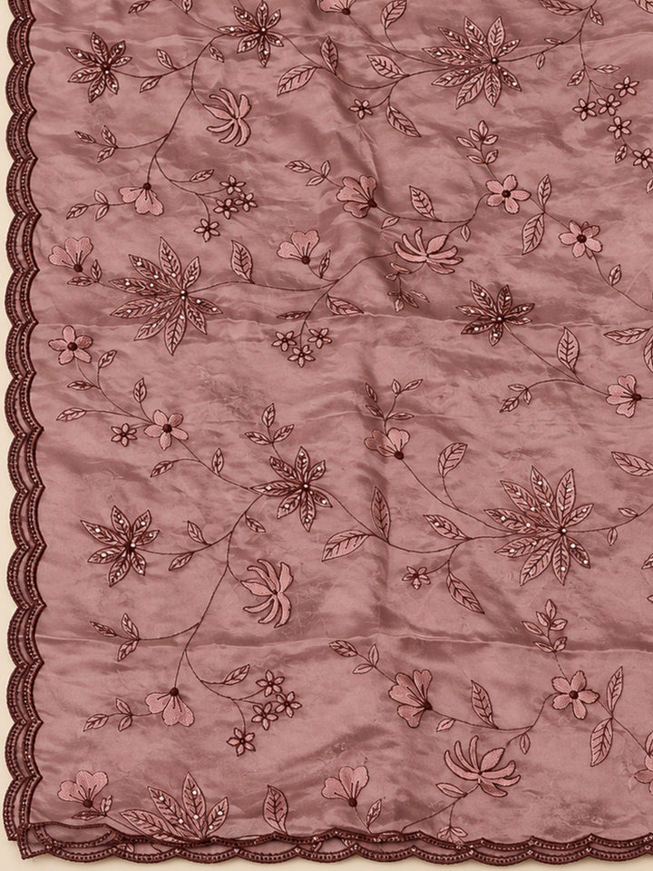 Onion Pink Cotton Blend Embroidered Unstitched Dress Material