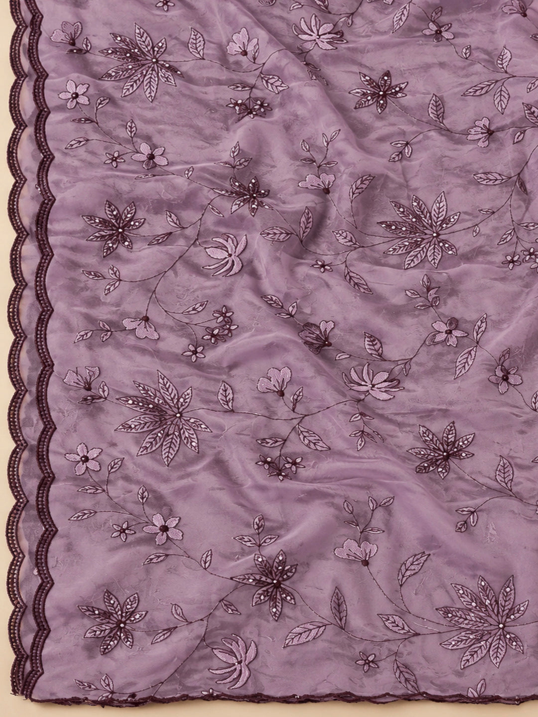 Purple Cotton Blend Embroidered Unstitched Dress Material