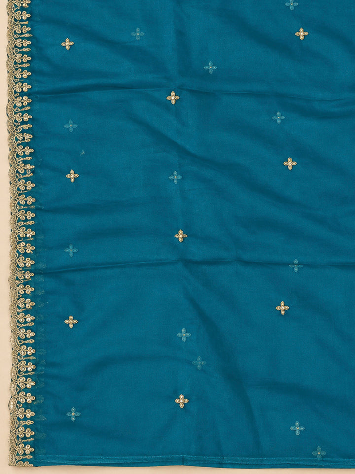Blue Organza Embroidered Unstitched Dress Material