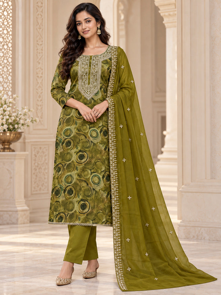 Mehndi Organza Embroidered Unstitched Dress Material