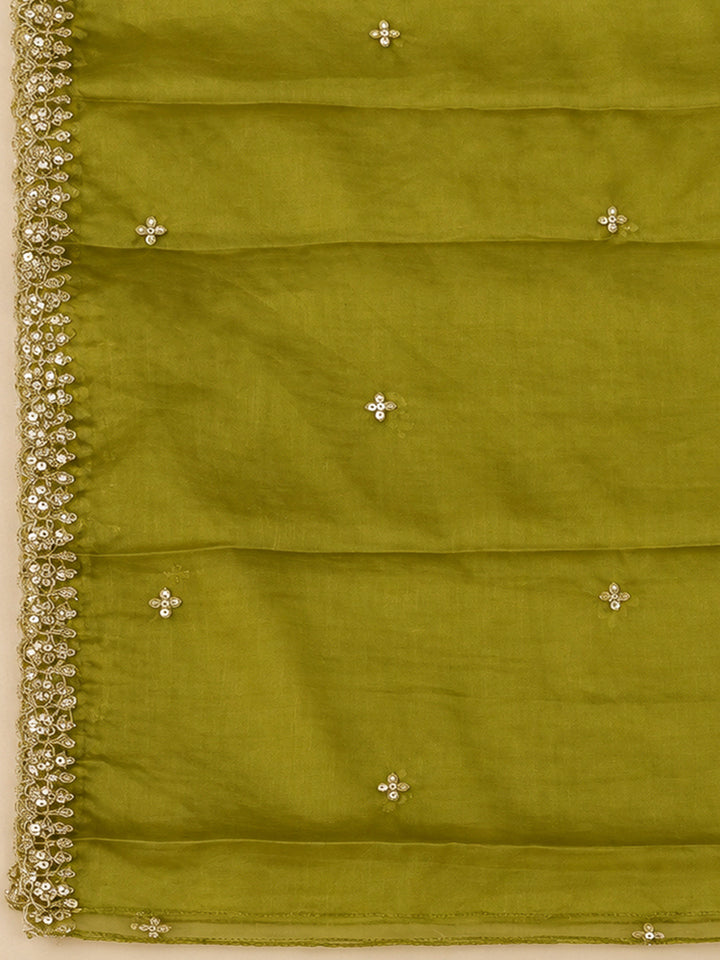 Mehndi Organza Embroidered Unstitched Dress Material
