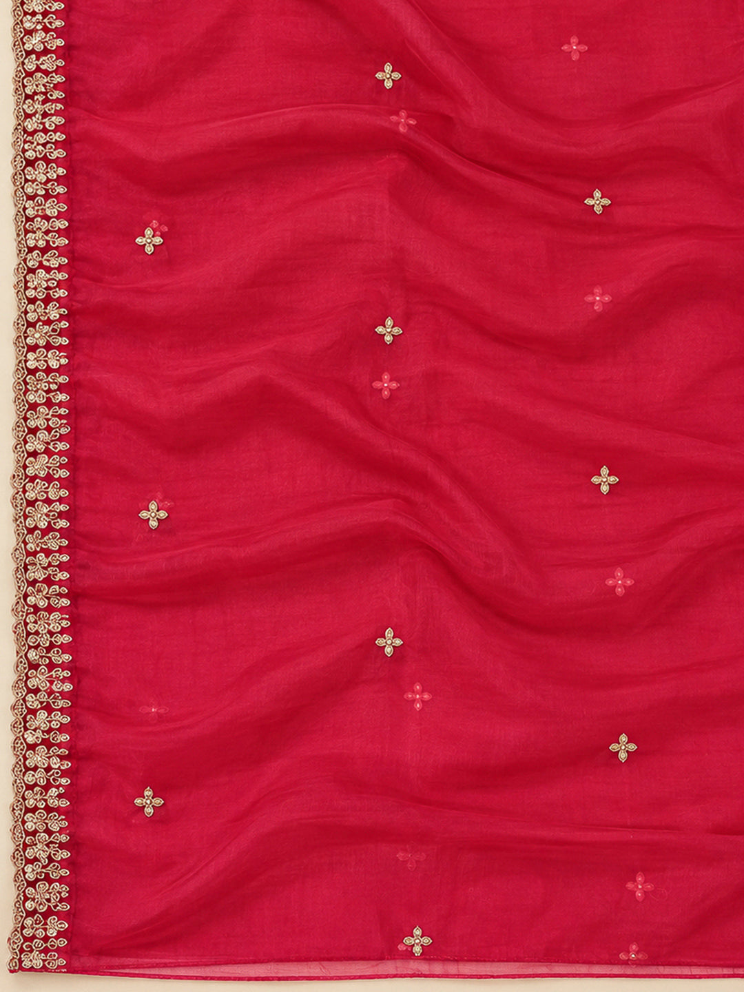 Onion Pink Organza Embroidered Unstitched Dress Material