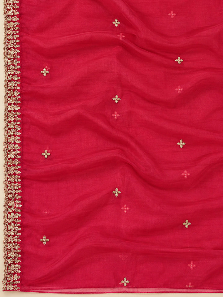 Onion Pink Organza Embroidered Unstitched Dress Material