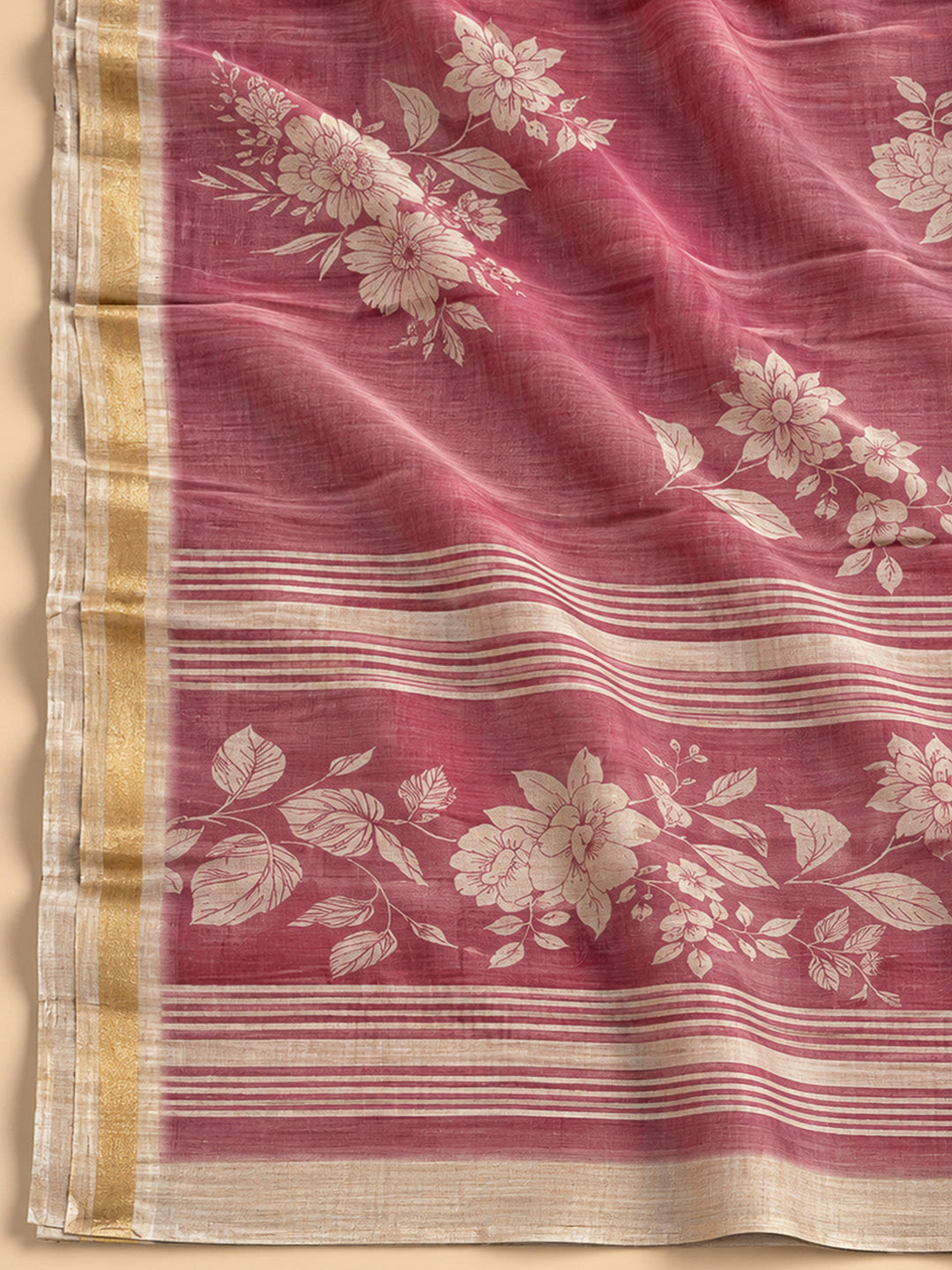 Onion Pink Tussar Embroidered Unstitched Dress Material
