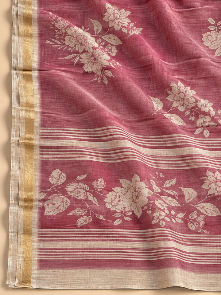 Onion Pink Tussar Embroidered Unstitched Dress Material