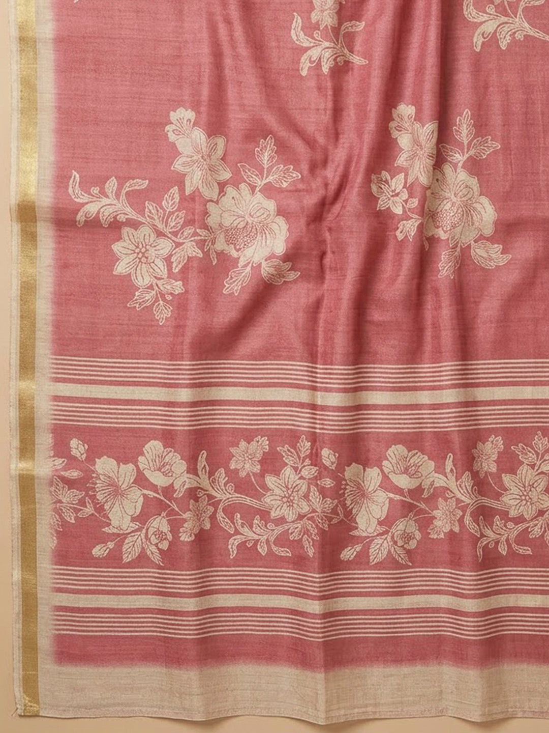 Onion Pink Tussar Embroidered Unstitched Dress Material