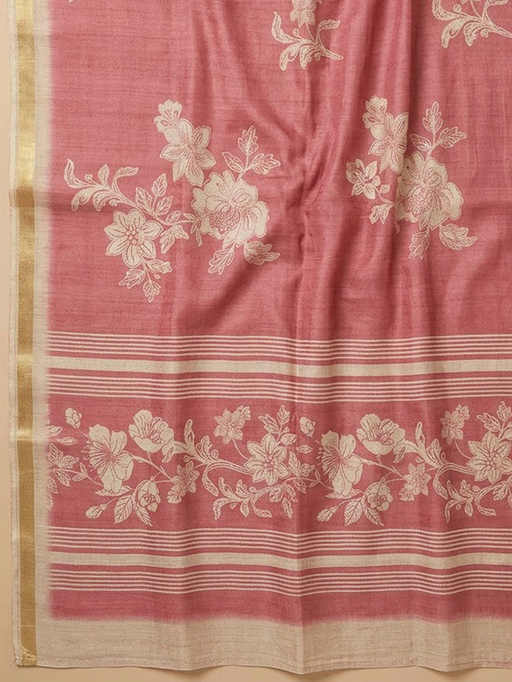 Onion Pink Tussar Embroidered Unstitched Dress Material