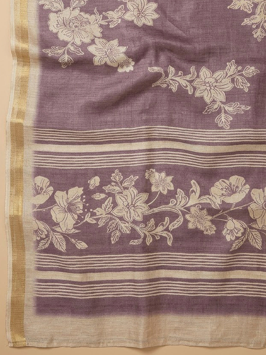 Purple Tussar Embroidered Unstitched Dress Material