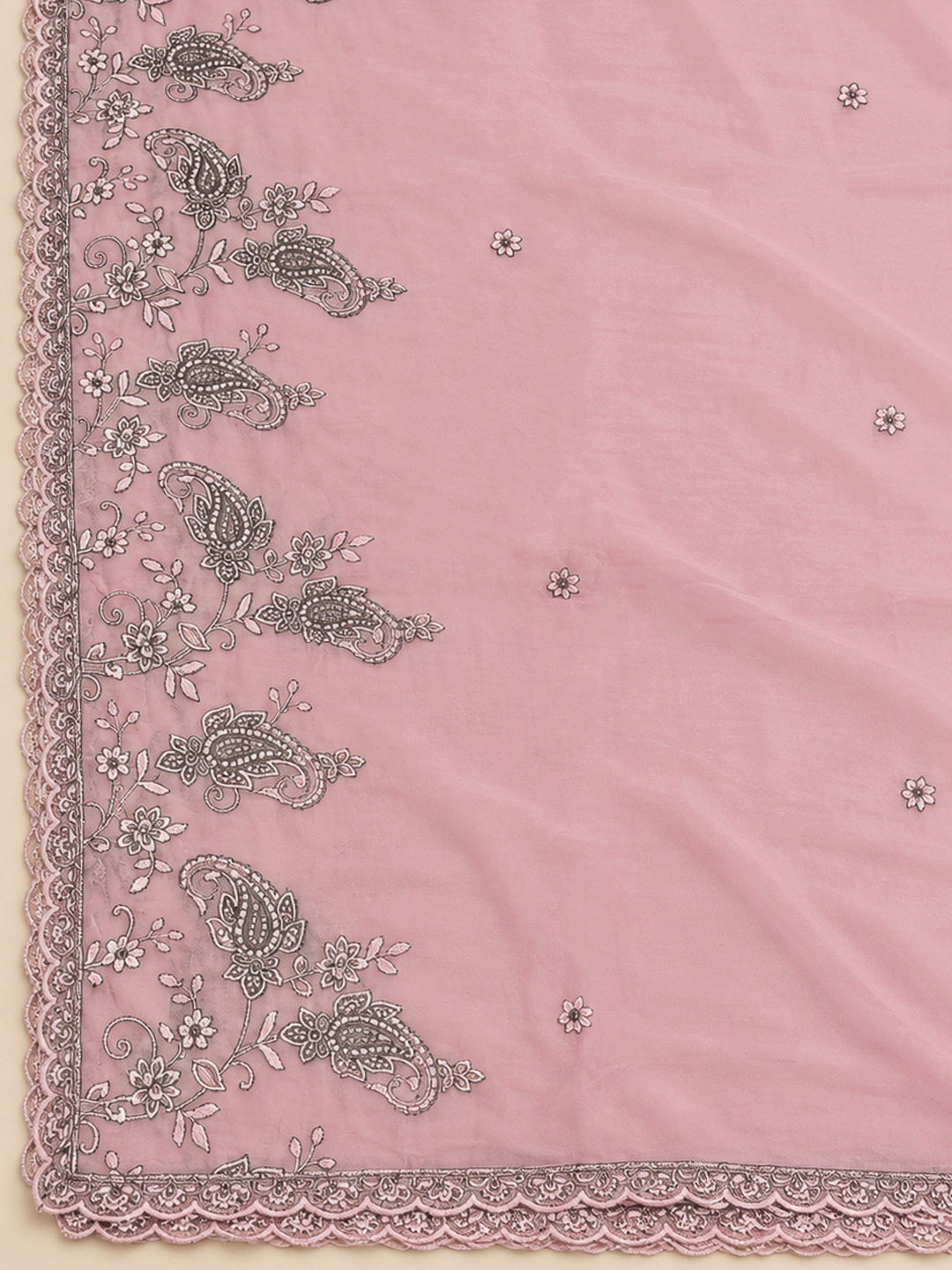 Onion Pink Chanderi Embroidered Unstitched Dress Material