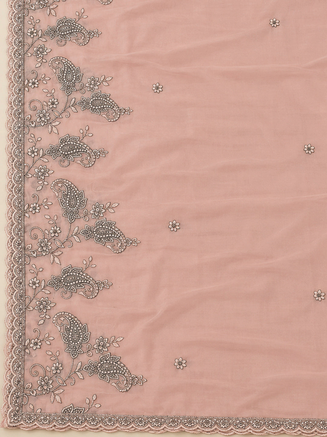 Peach Chanderi Embroidered Unstitched Dress Material