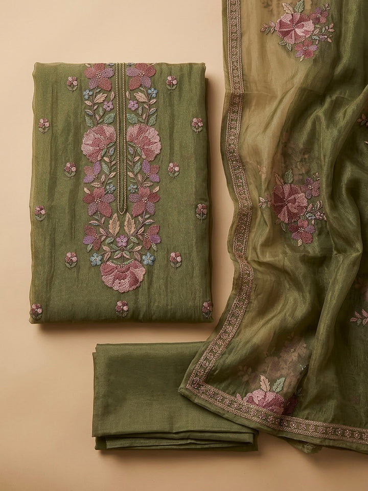 Mehndi Organza Embroidered Unstitched Dress Material
