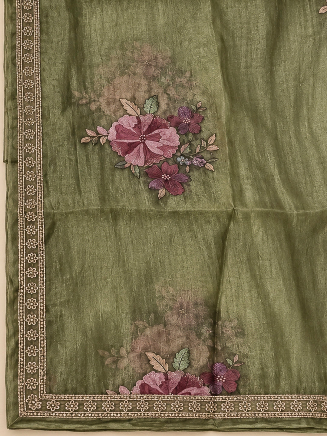 Mehndi Organza Embroidered Unstitched Dress Material