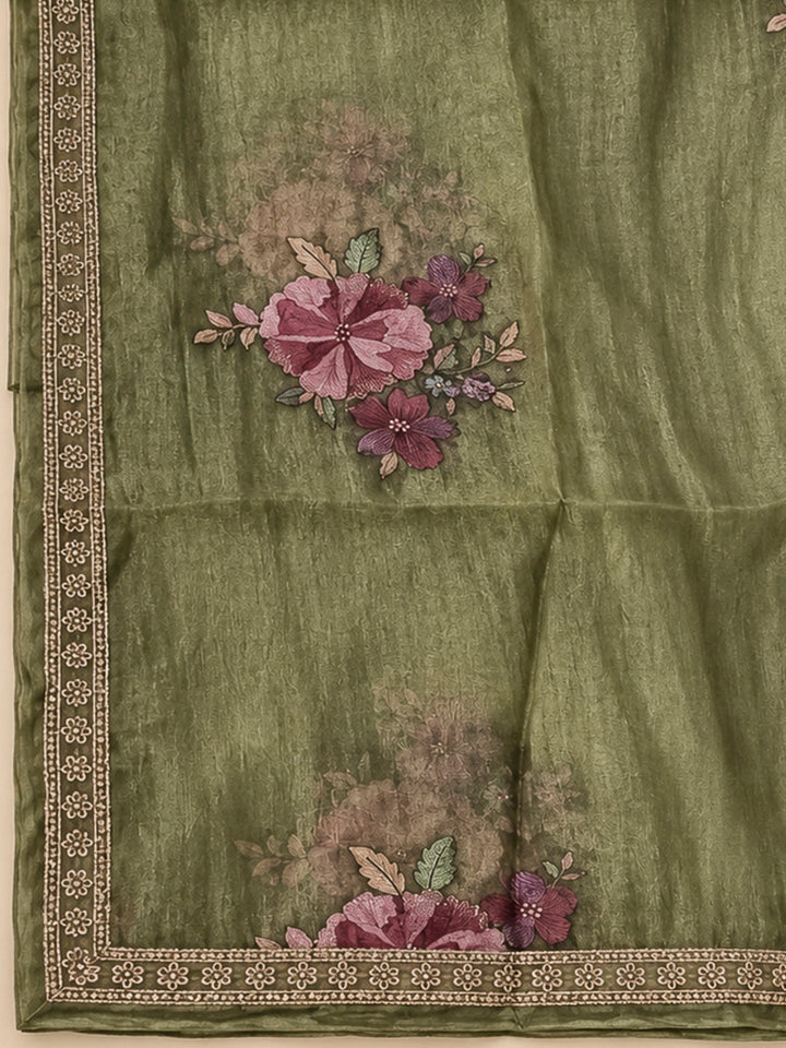 Mehndi Organza Embroidered Unstitched Dress Material
