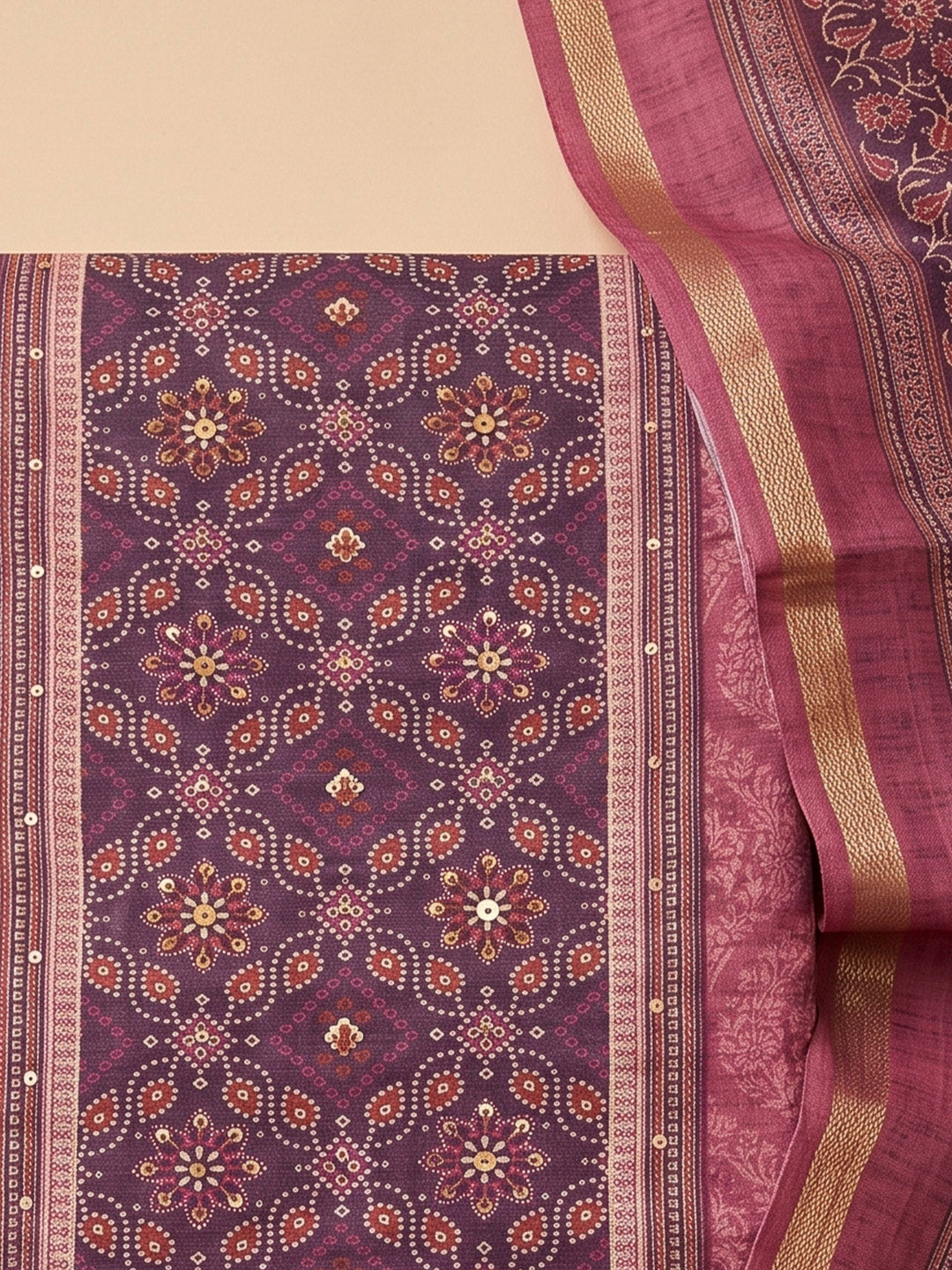 Onion Pink Chanderi Printed Unstitched Dress Material