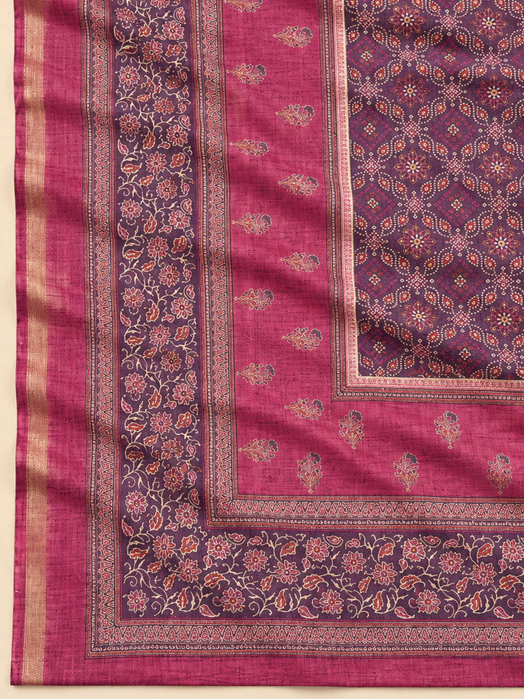 Onion Pink Chanderi Printed Unstitched Dress Material