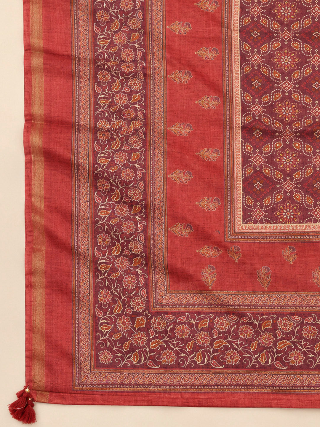 Rust Chanderi Printed Unstitched Dress Material