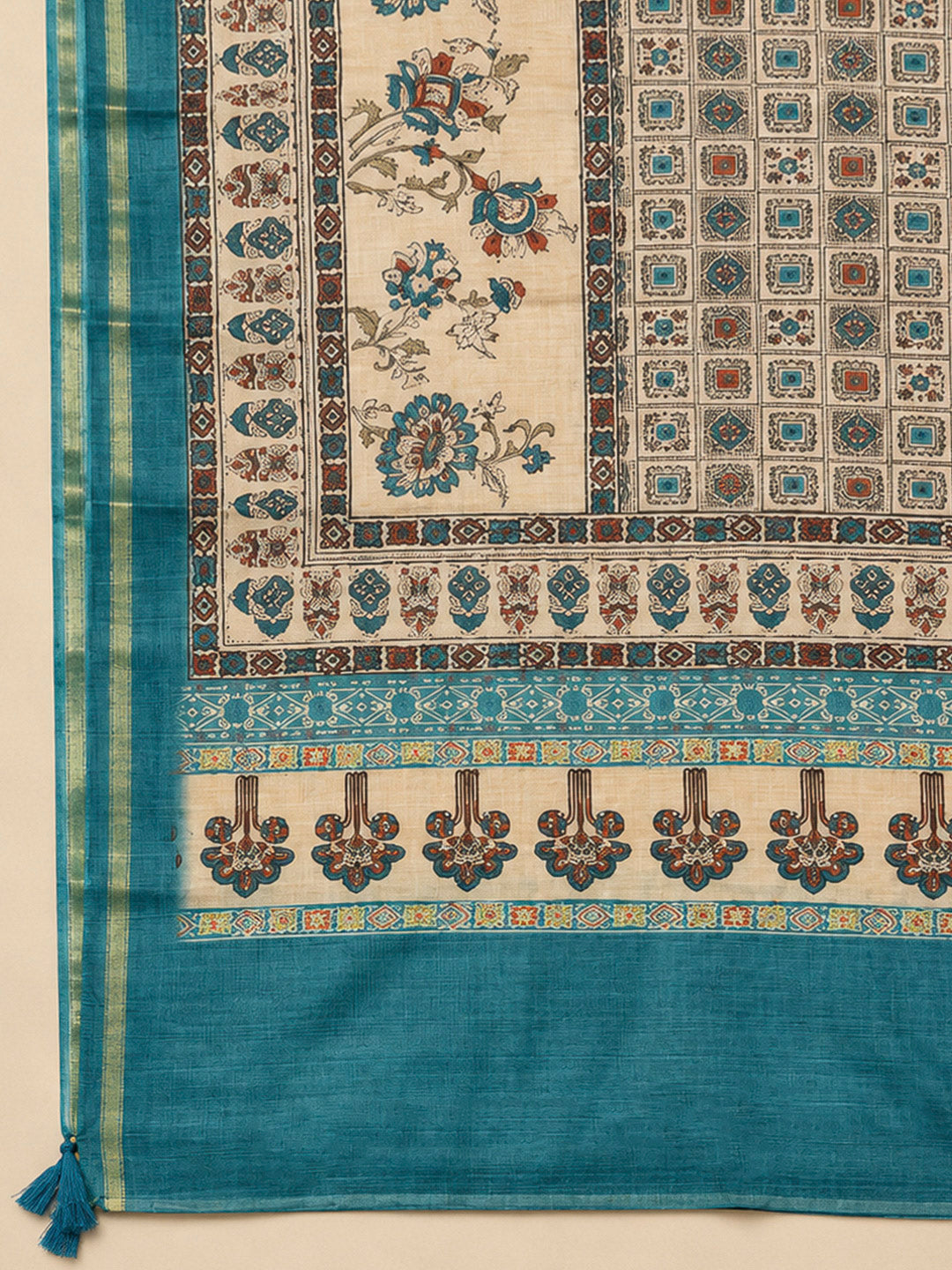 Rama Green Chanderi Embroidered Unstitched Dress Material