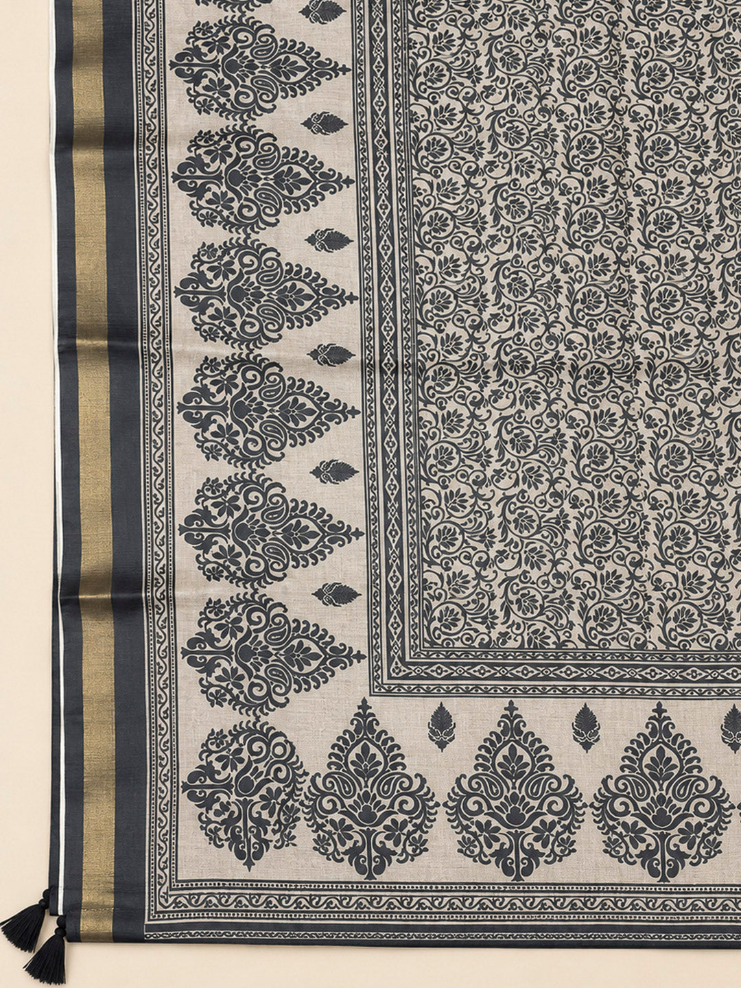 Black Chanderi Printed Unstitched Dress Material