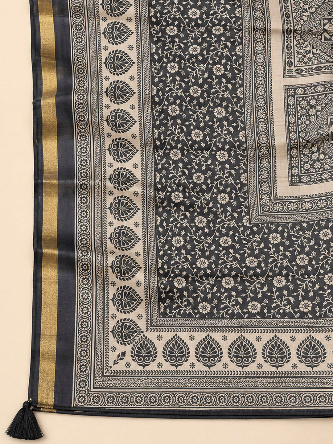 Black Chanderi Printed Unstitched Dress Material