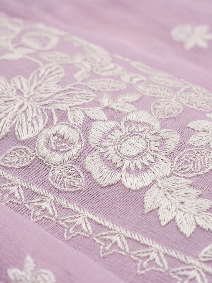 Onion Pink Chanderi Embroidered Unstitched Dress Material